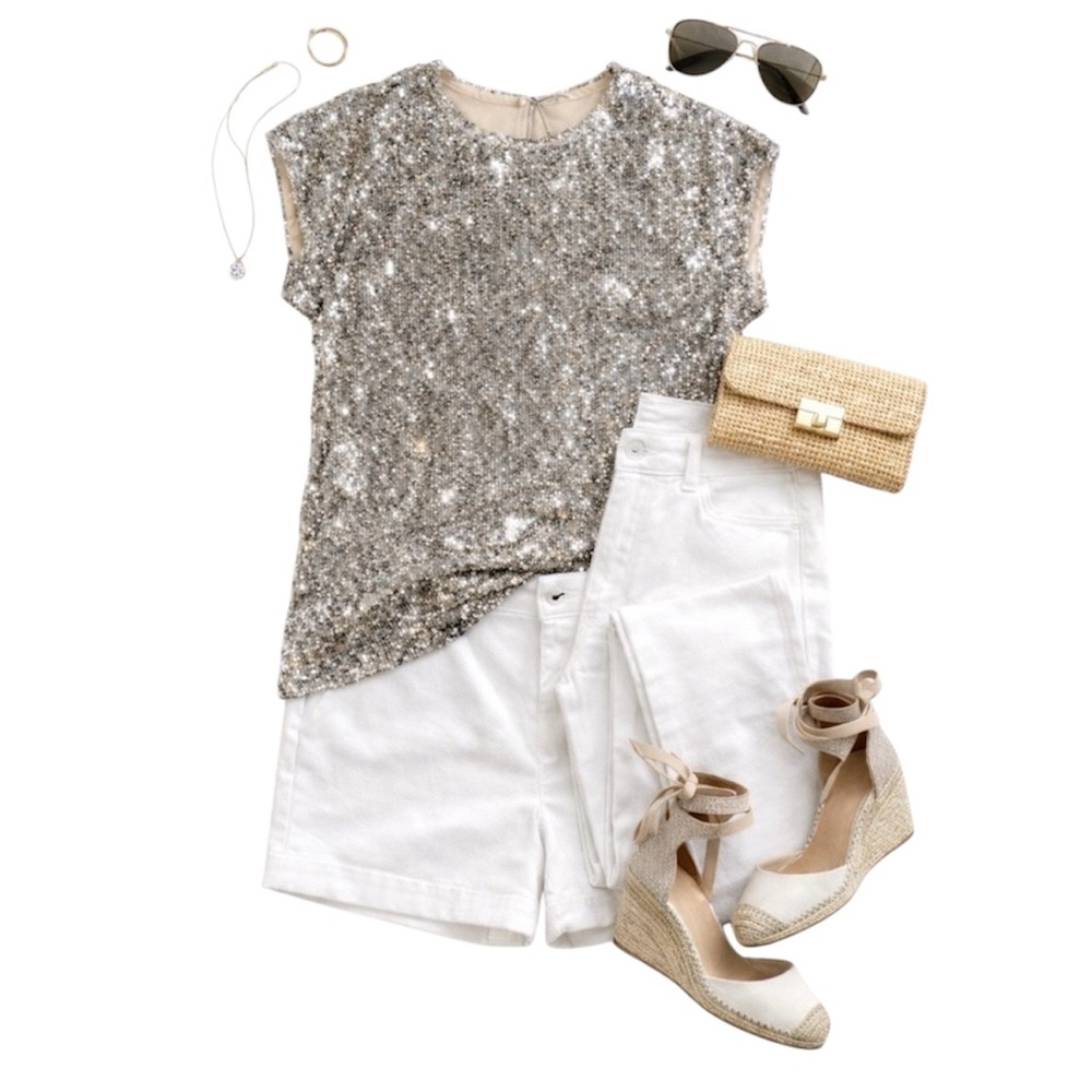Cable and Gauge Silver Sequin Top S/P NEW